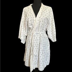 Women’s Hearth & Hand White Floral Rayon Linen Blend Kimono Style Robe L/XL